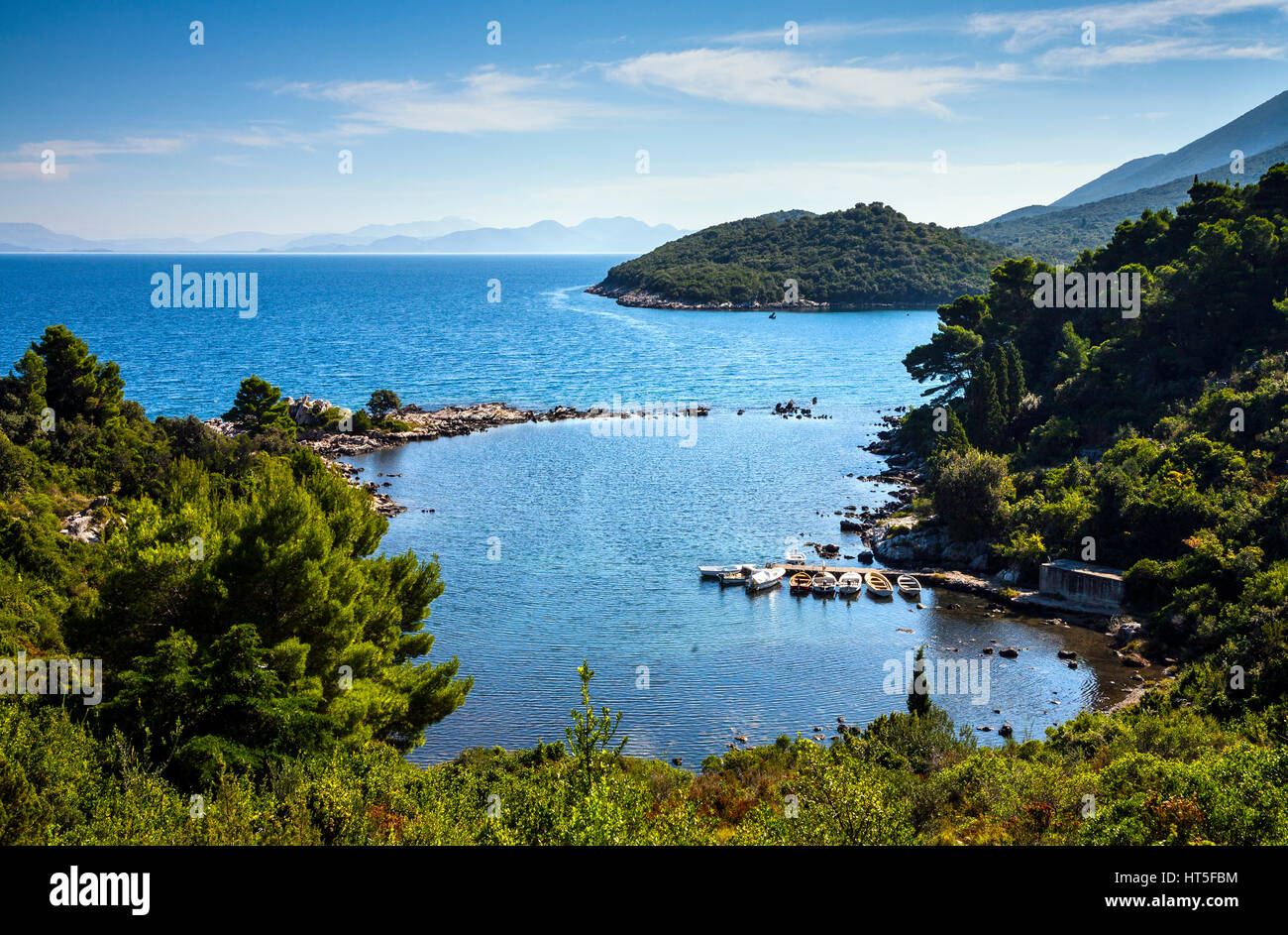 Landscape of small bay in Trpanj village on peninsula Peljesac in Croatia Stock Photo