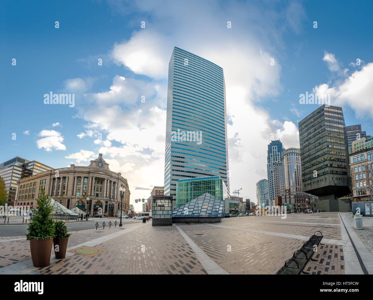 Panoramic view of Boston Buildings and South Station - Boston, Massachusetts, USA Stock Photo