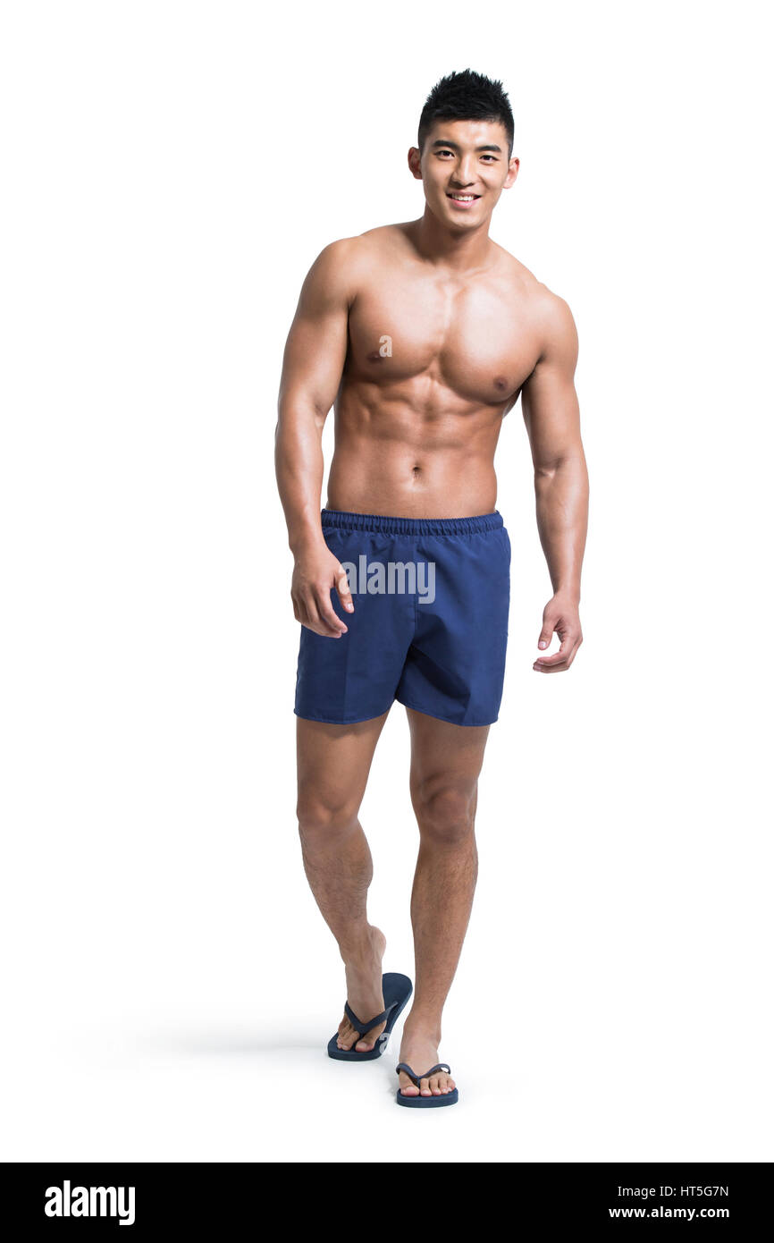 wearing swim trunks as shorts