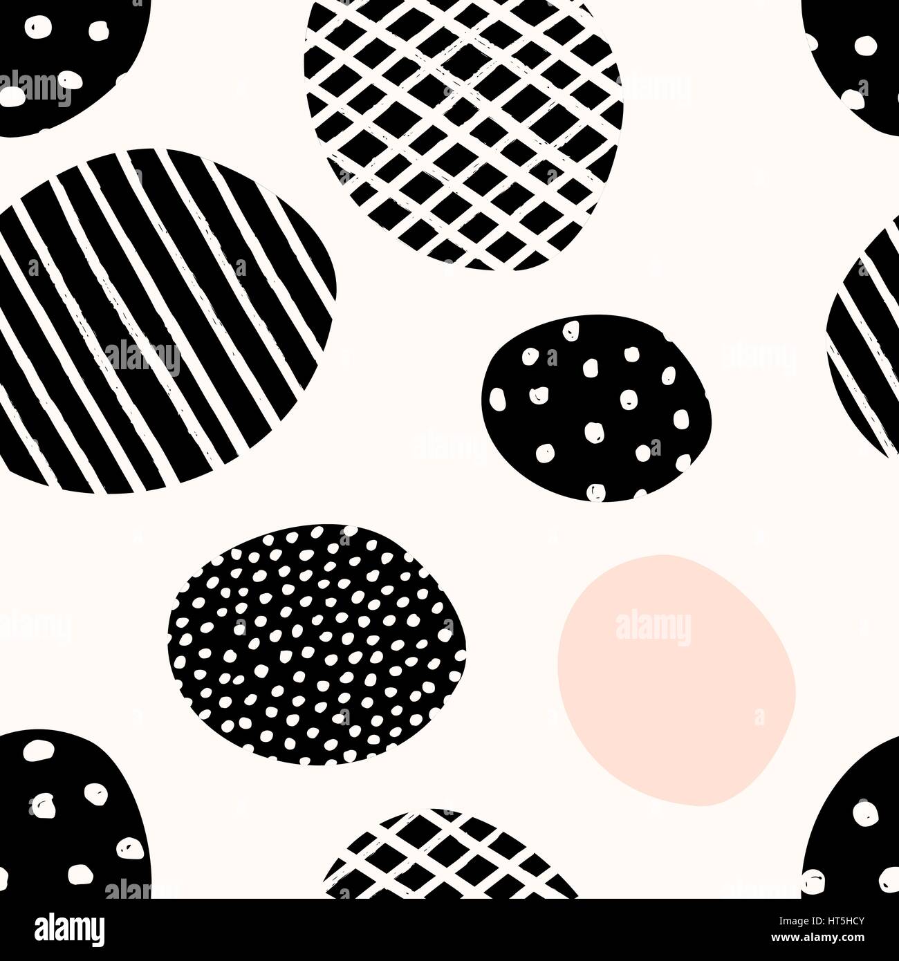 Seamless abstract repeating pattern with geometric shapes in black on white background. Stock Vector