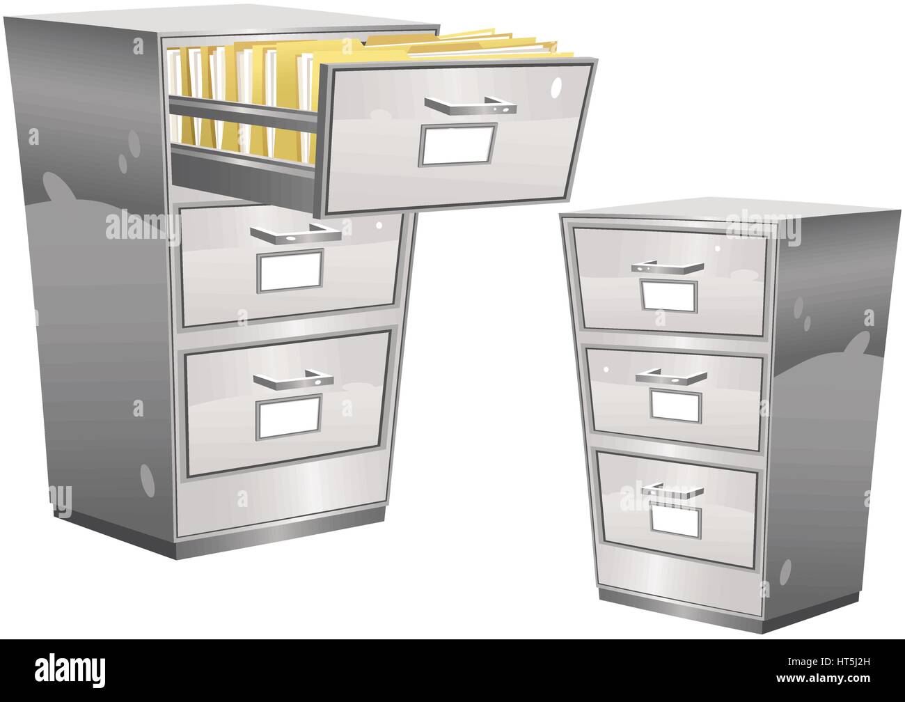 Two Illustrations Of Old Fashioned Steel Filing Cabinets One