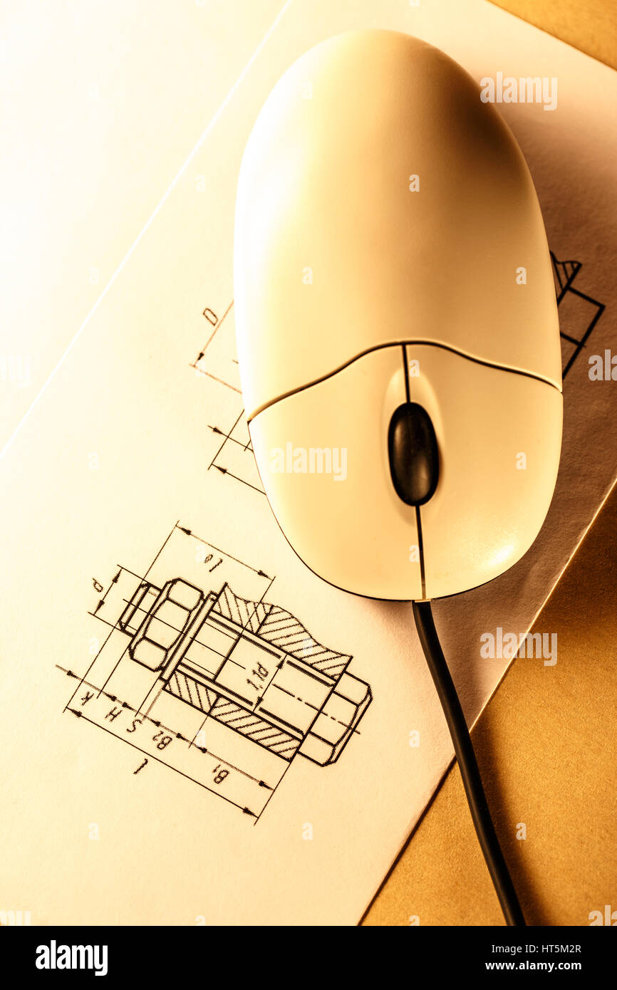 Drafting and computer mouse in toning closeup Stock Photo Alamy