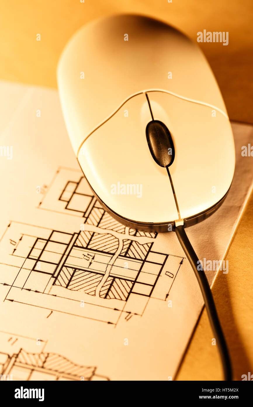 Drafting and computer mouse in toning closeup Stock Photo Alamy