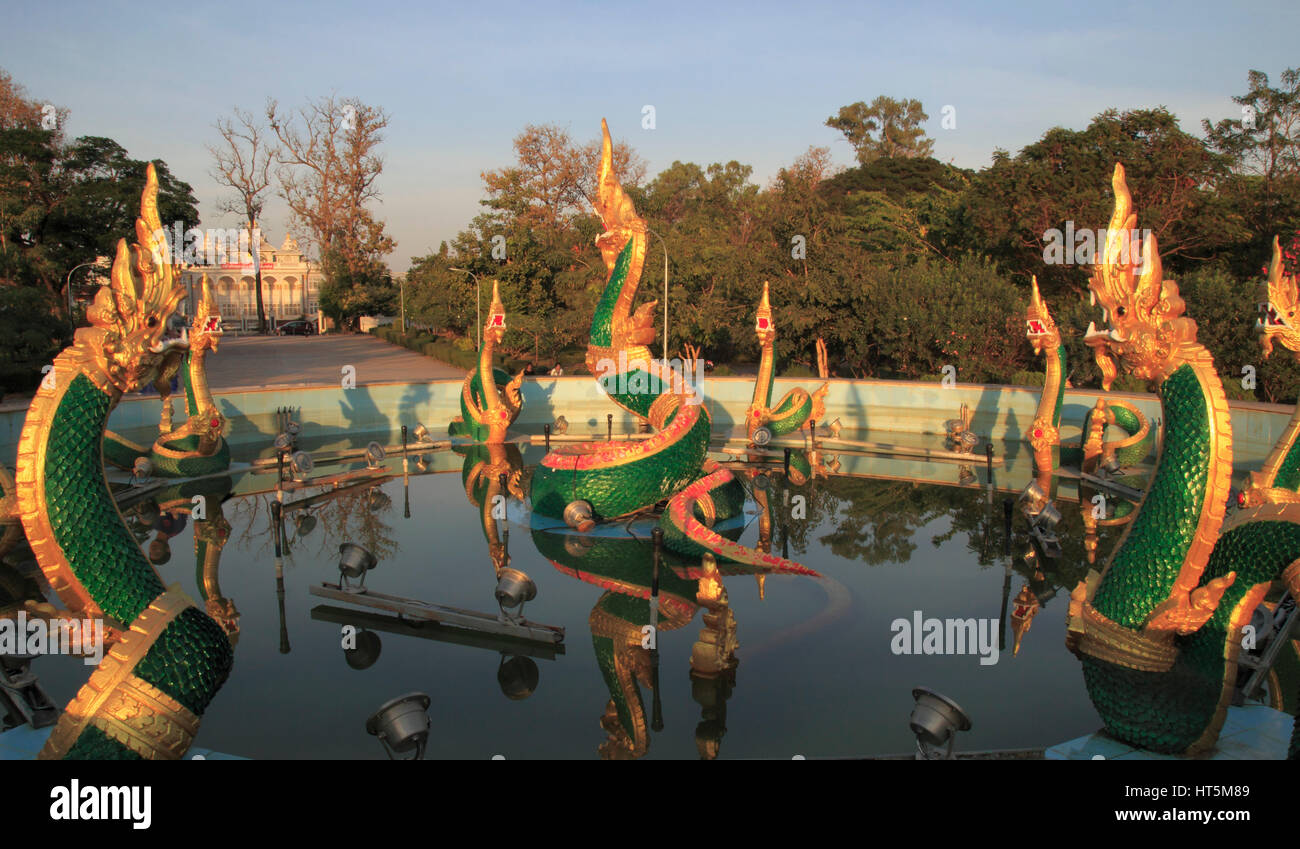 Laos, Vientiane, Chao Aouvong Park, fountain, Stock Photo