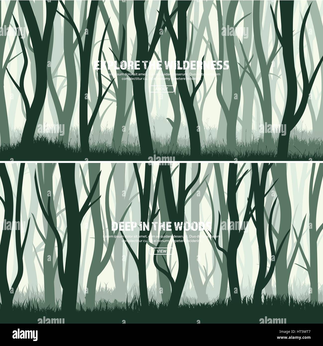 Trees Set Wild Pine Forest Nature Background Wood Vector Stock