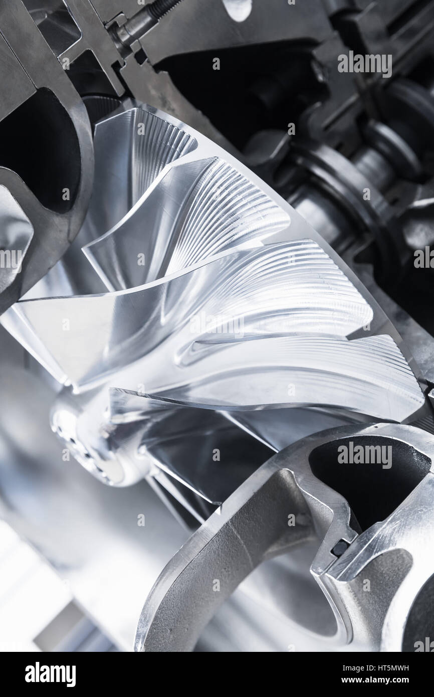 Turbocharger structure scheme with cross section,toned photo with selective focus Stock Photo