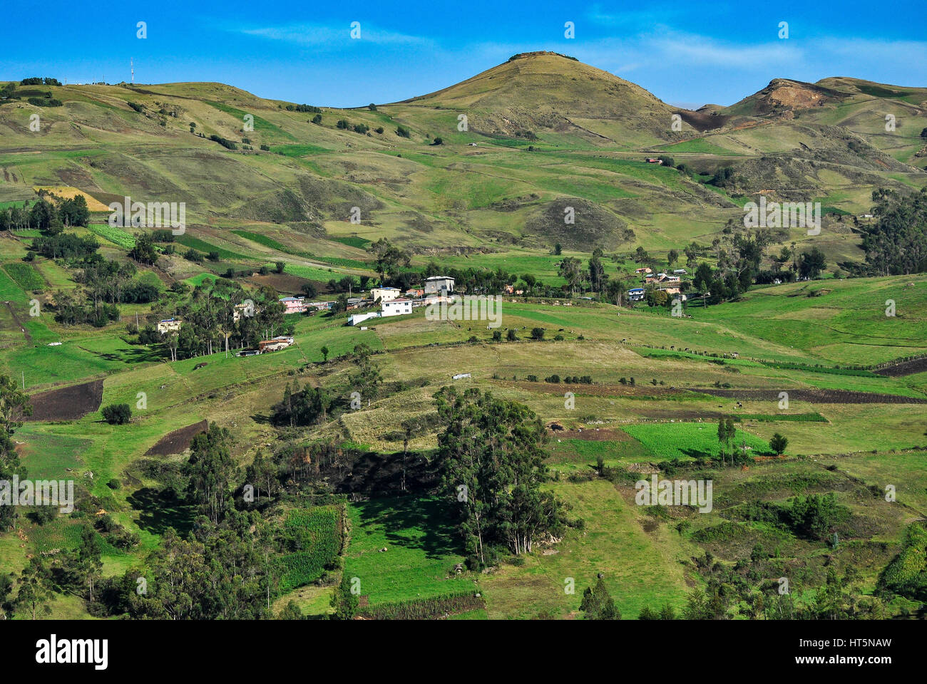 Village in andean landscape.  El Tambo.  Ingapirca.  Ecuador Stock Photo