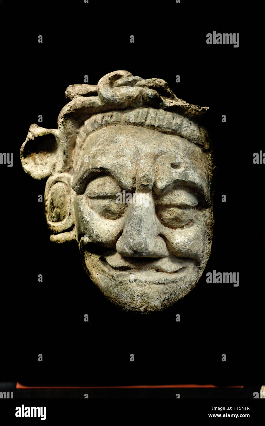 Representation of the Jaguar God of the Underworld stucco mask Late Classic Guatemala Maya (Culture) 17.1 x 14.5 x 9 cm  The Mayans - Maya Mesoamerican - Pre Columbian civilization  Central America ( 2600 BC - 1500 AD ) American Stock Photo