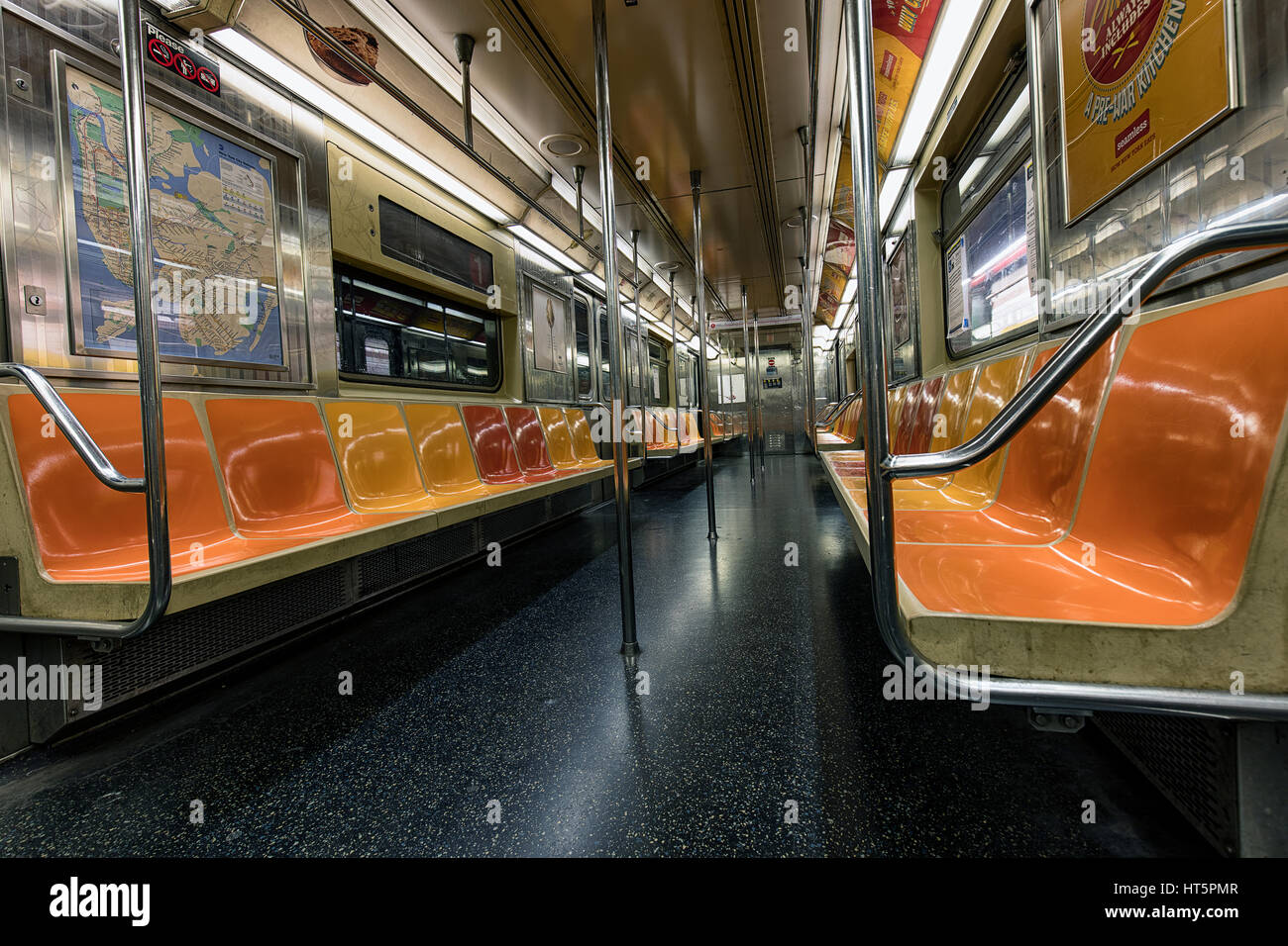 New York City Subway car interior with no passengers Stock Photo