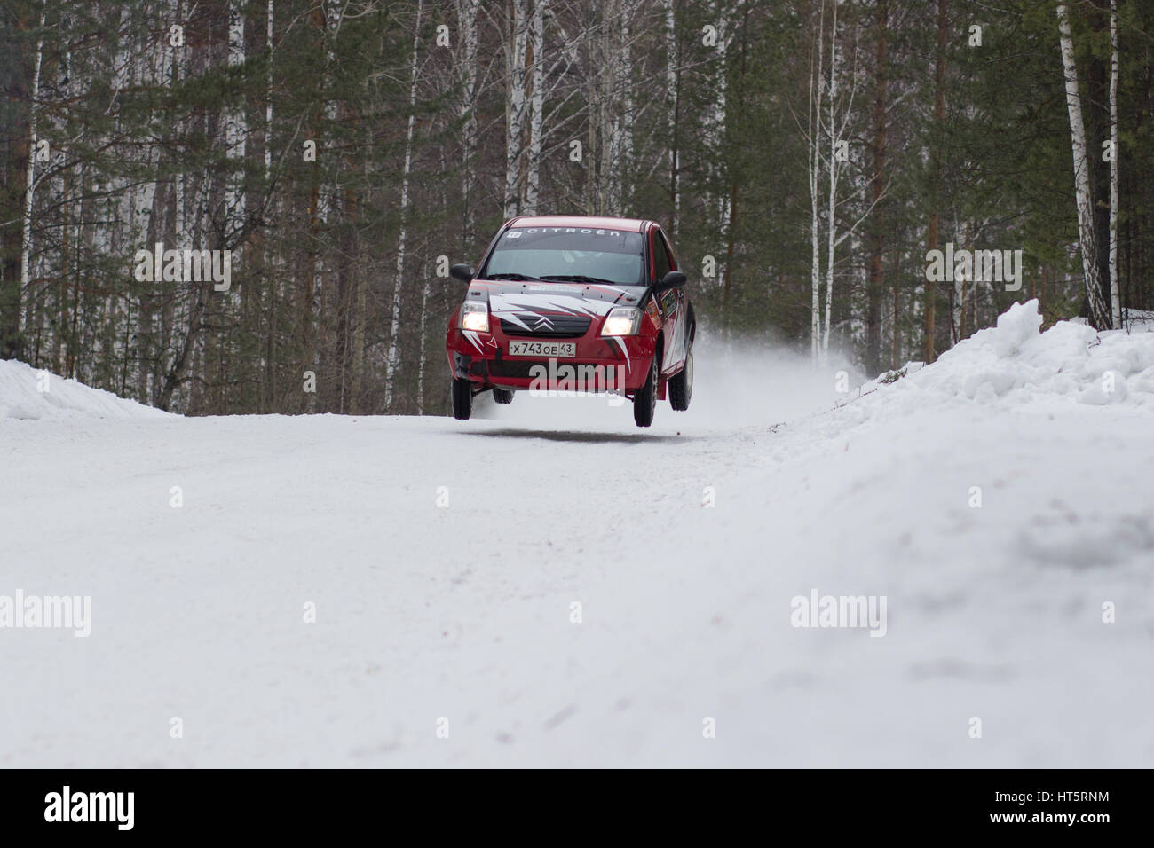Kyshtym Russia February 25, 2017 - The 6th round of the Russian Rally Cup 'Malachite-2017' car Citroen C2 VTS, the driver is unknown, start number 18 Stock Photo