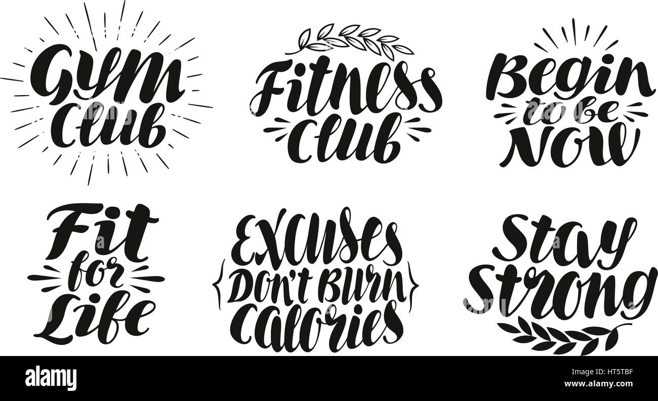 Fitness, sport, gym label, identity. Motivation concept, symbol. Lettering, calligraphy vector illustration Stock Vector