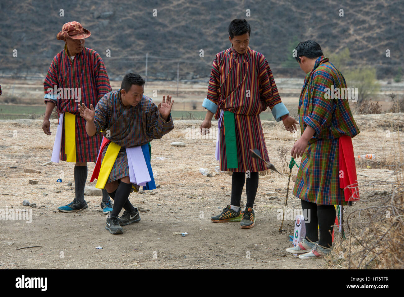 Bhutan, Paro. Khuru (darts) traditional Bhutanese sport of throwing