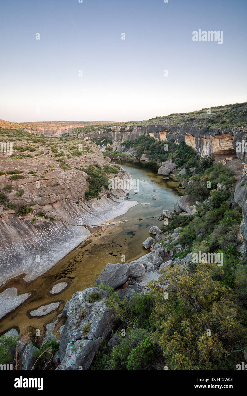 Seminole Canyon with river and cliffs, Texas Stock Photo