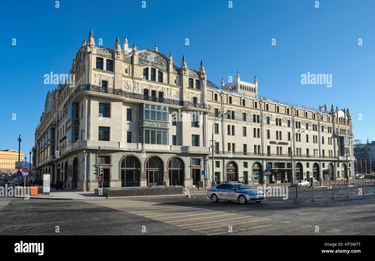 Moscow, Russia - January 30, 2017: Hotel Metropol, 5 stars, the view from the Theatre Square, built in the Art Nouveau style in the years 1899-1905 Stock Photo