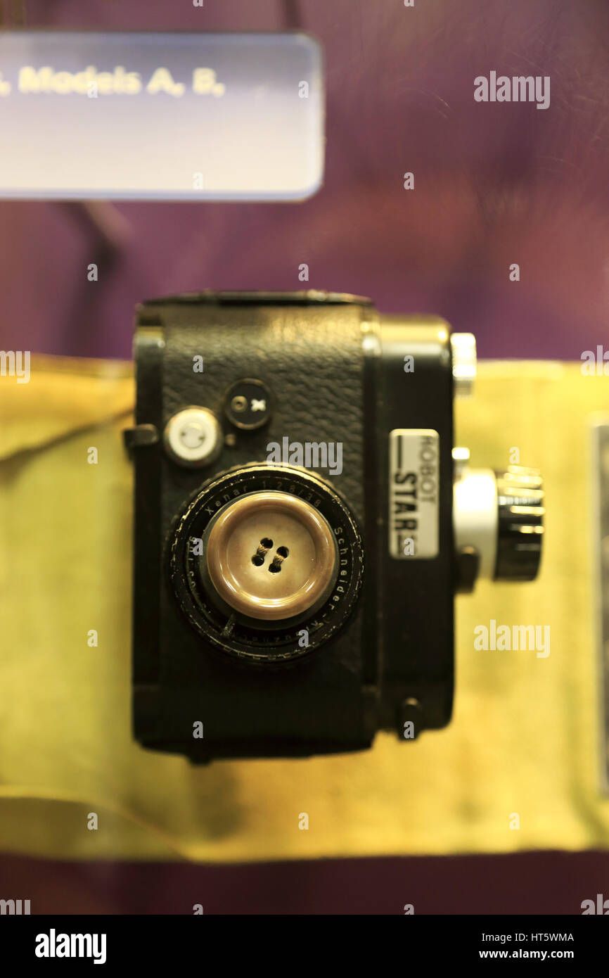 Robot Star 50 button hole spy cameras displaying at International Spy Museum.Washington D.C.USA Stock Photo