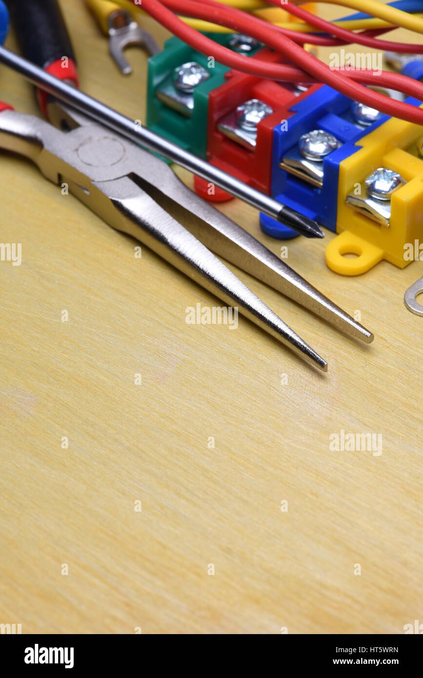 Electrical Tools on Metallic Background, Copy Space Stock Photo