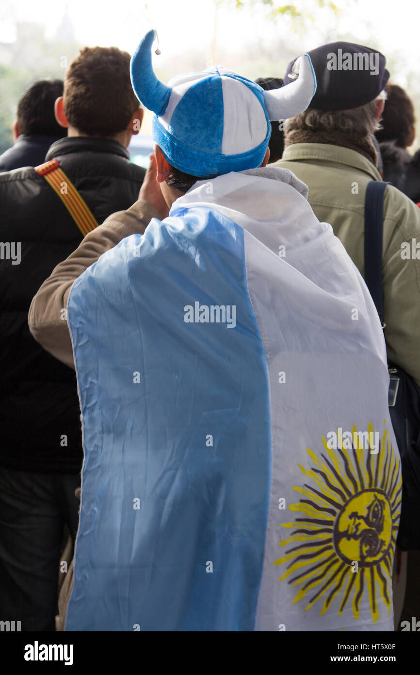 Buenos Aires State/Argentina 25/06/2014. Argentina soccer team fans watching The soccer world cup 2014 Argentina vs Nigeria in Plaza San Martín or San Stock Photo