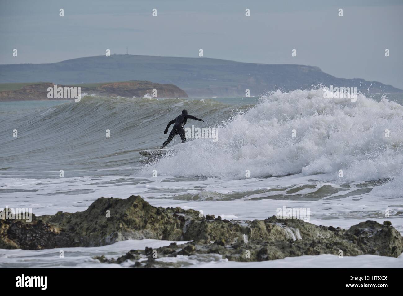 Surfing at Freshwater Bay Isle of Wight Stock Photo Alamy