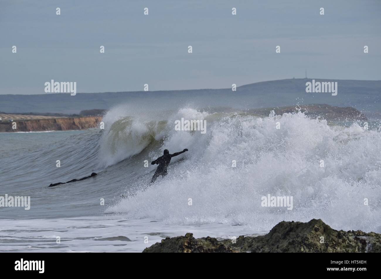 Surfing at Freshwater Bay Isle of Wight Stock Photo Alamy