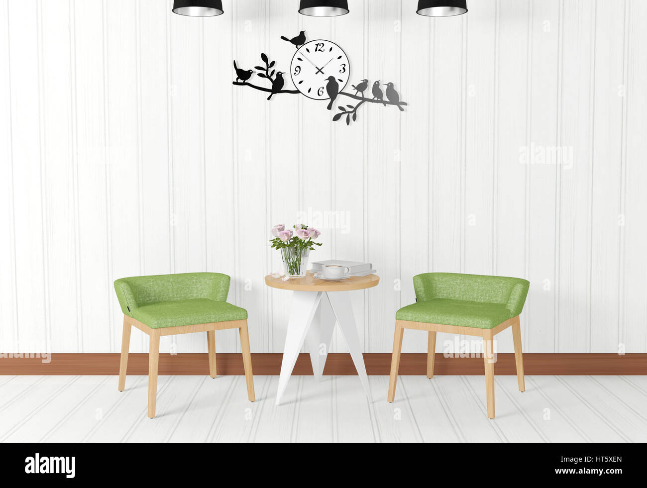 White room interior and vintage decorations, 3D render Stock Photo - Alamy