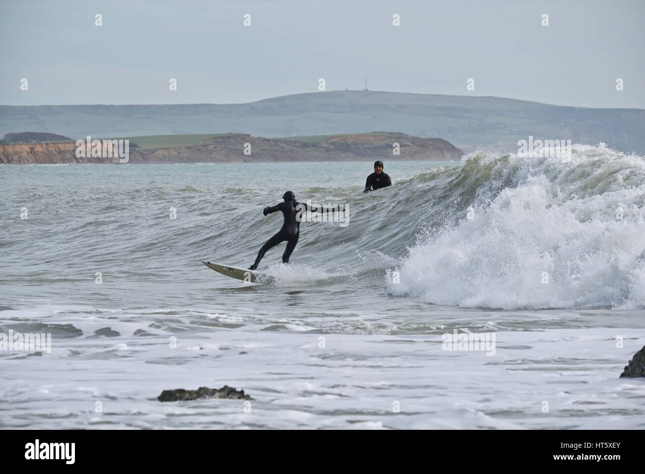 Surfing at Freshwater Bay Isle of Wight Stock Photo Alamy