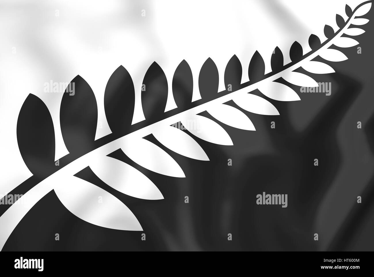 Silver Fern (Black & White) Flag, Proposal Flag New Zealand. 3D Illustration. Stock Photo