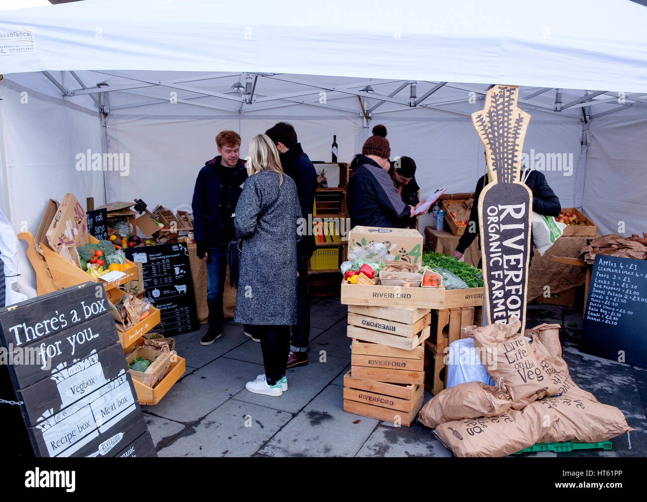 Riverford Organic Farmers stall at Sample event, North Greenwich Stock Photo