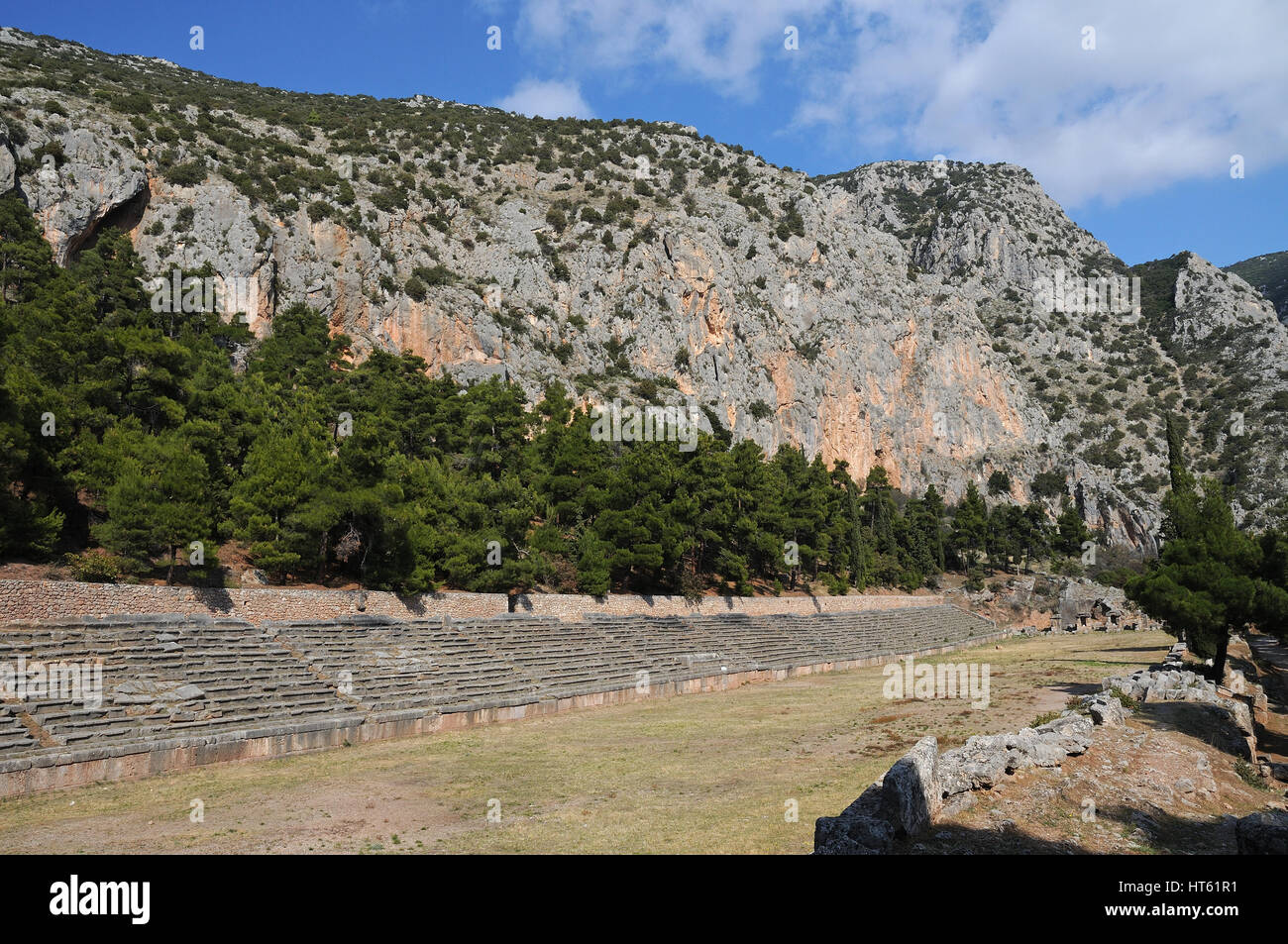 Ancient stadium at Delfi archaeological site in Greece Stock Photo