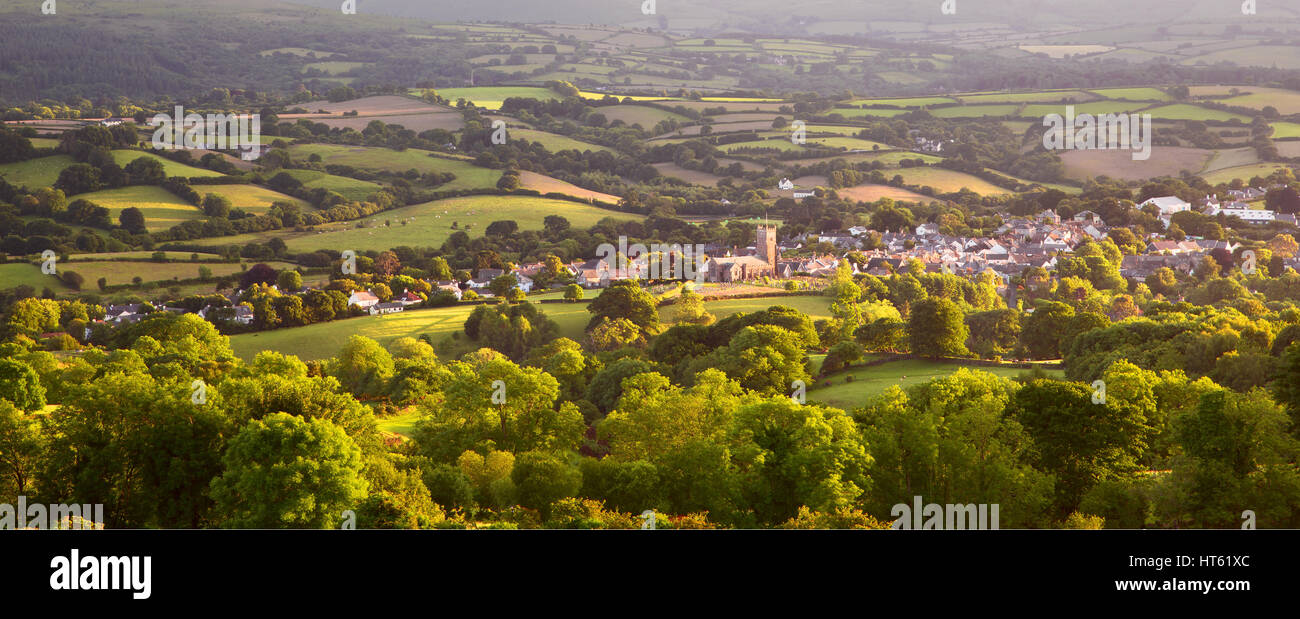 Panoramic view over Moretonhampstead Dartmoor Devon Uk Stock Photo