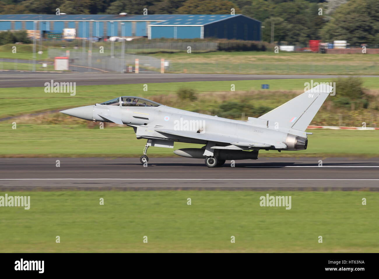 ZK352, a Eurofighter Typhoon FGR.4 operated by the Royal Air Force (RAF), at Prestwick International Airport in Ayrshire. Stock Photo