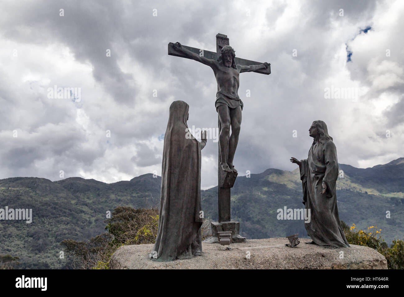 Jesus Statue with mountains in the background on Monserrate in Bogota, Colombia Stock Photo Alamy