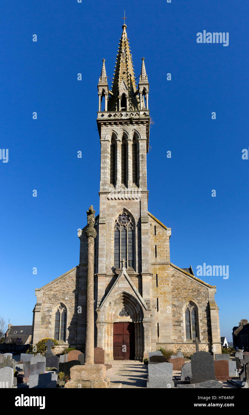 The Parish Church of Notre-Dame of Plouguiel, France was built between 1869-1871. The architect was Alphonse Guepin and the church was built by Louis  Stock Photo