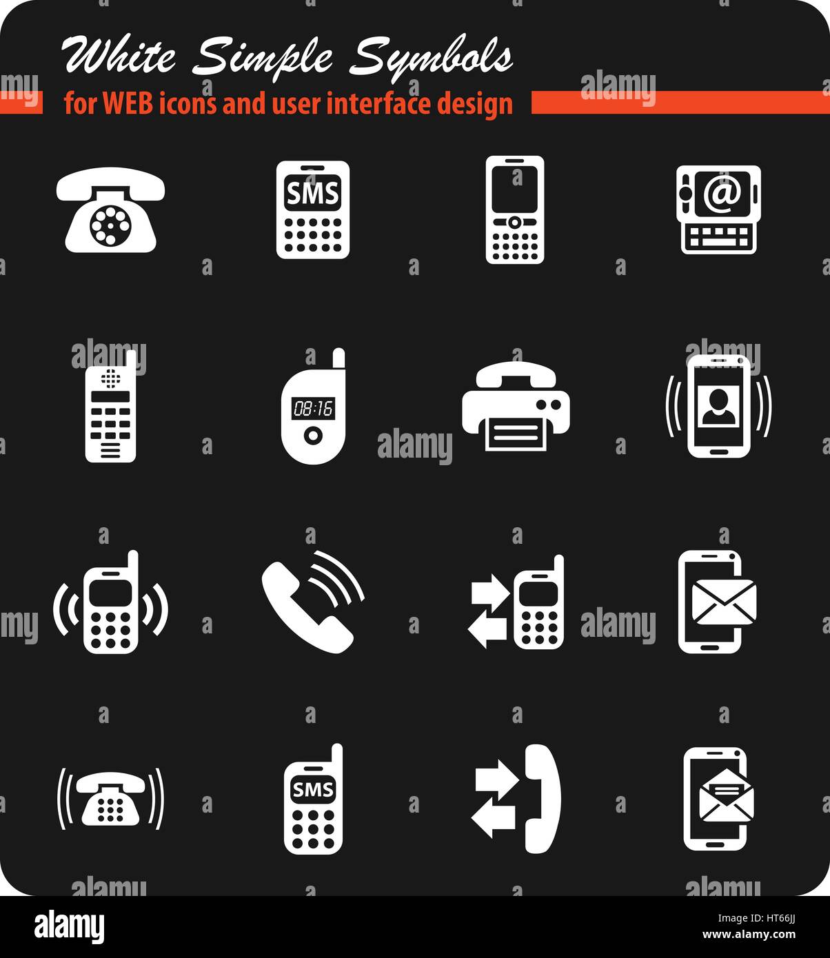 phone white simple symbols for web icons and user interface design ...