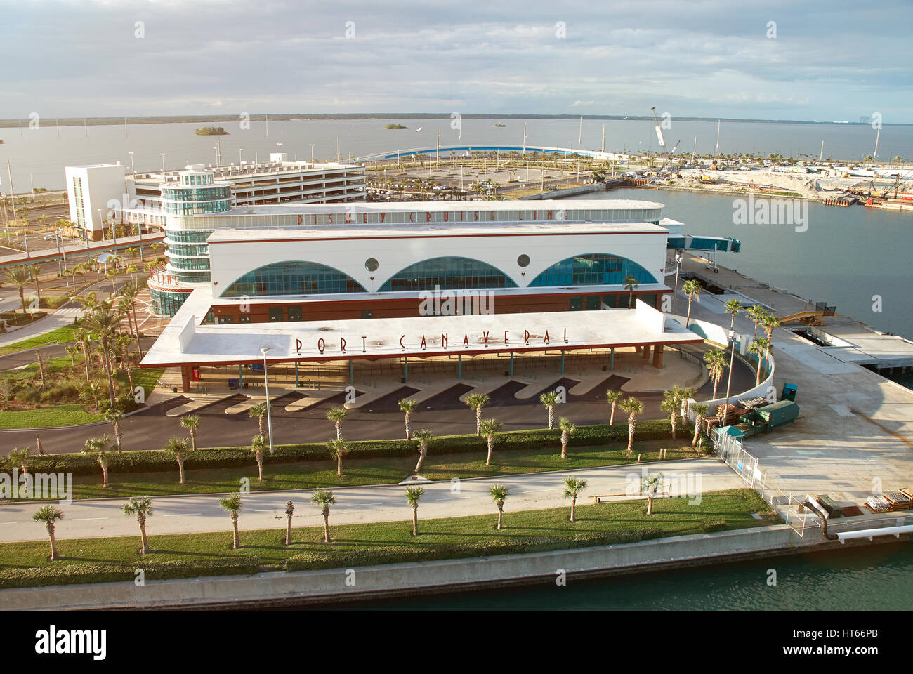 Orlando, USA - December 25, 2011: Disney cruise line terminal port aerial view. Panorama of port in Florida for cruise ships Stock Photo