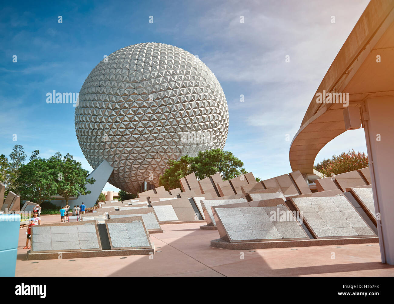 Orlando, USA - August 30, 2012: Epcot park in Disney world. Sphere building in future park on sunny day Stock Photo