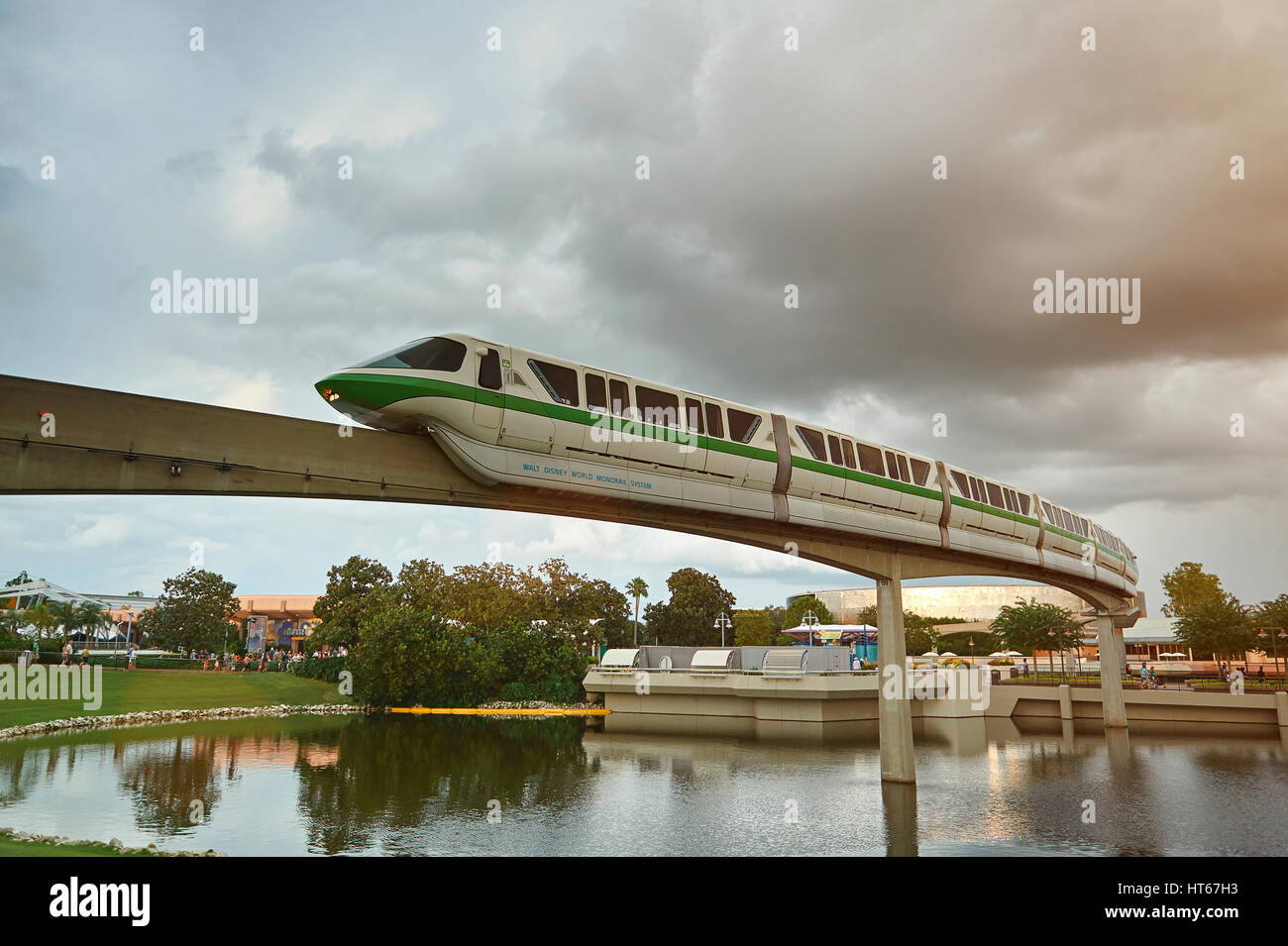 Orlando, USA - August 30, 2012: Monorail train in epcot disney park. Future transportation in Disney resort park Epcot Stock Photo