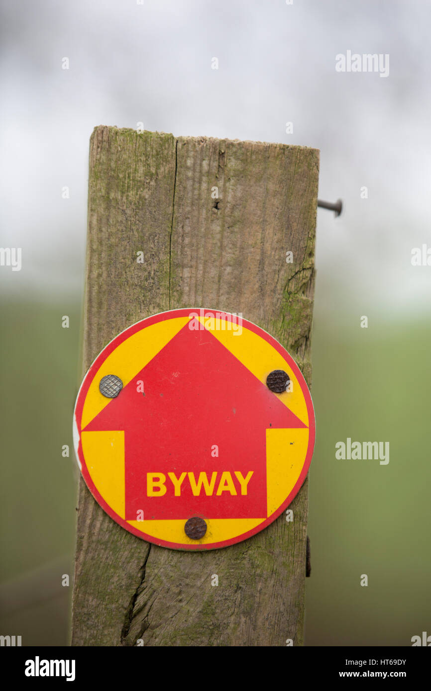 A byway sign on a country path, Hoxne, Suffolk, UK. Stock Photo