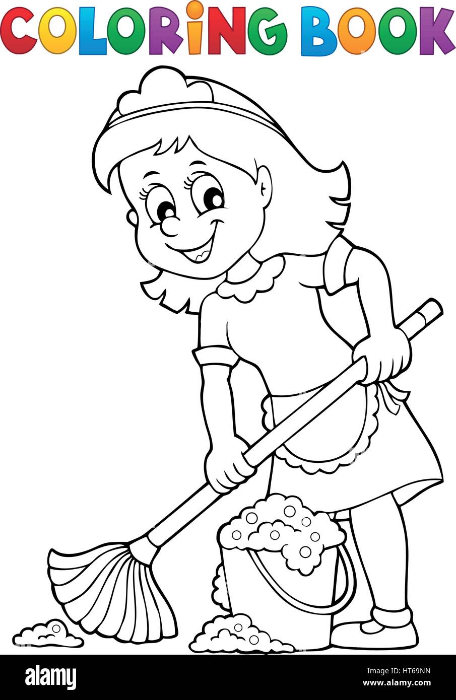 Coloring Book Cleaning Lady 2 Eps10 Vector Illustration Stock Vector Image Art Alamy
