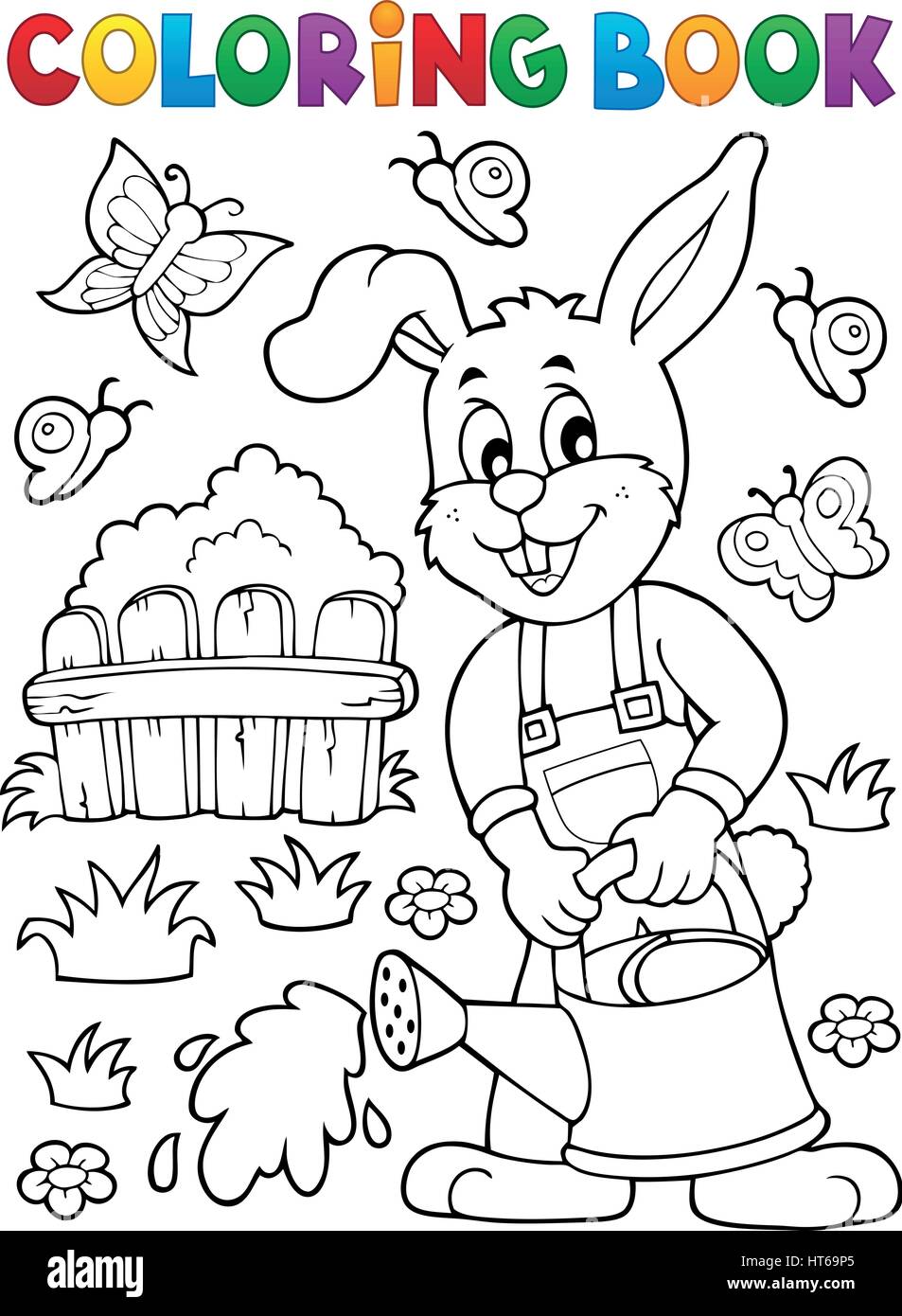 Coloring book rabbit gardener theme 2 - eps10 vector illustration. Stock Vector