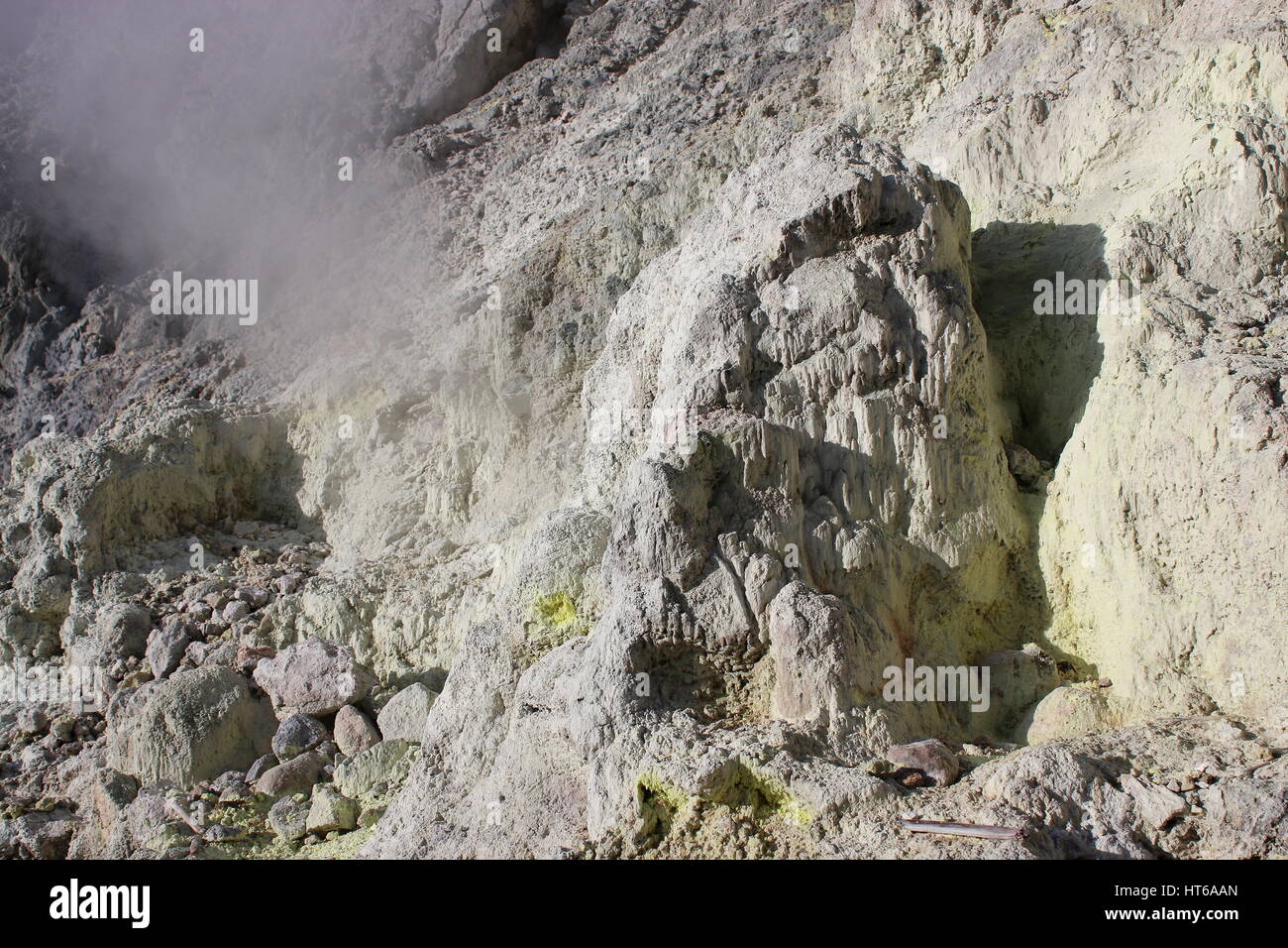 A hissing sulphur vent in the crater of Mount Sibayak, Brestagi, Northern Sumatra, Indonesia Stock Photo