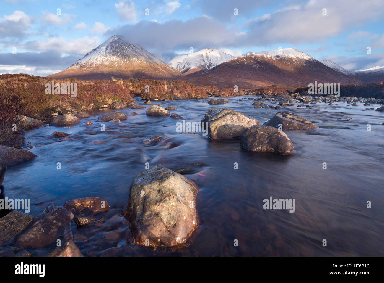 View from Allt Dearg Mor river towards Glamaig mountain, Isle of Skye Stock Photo