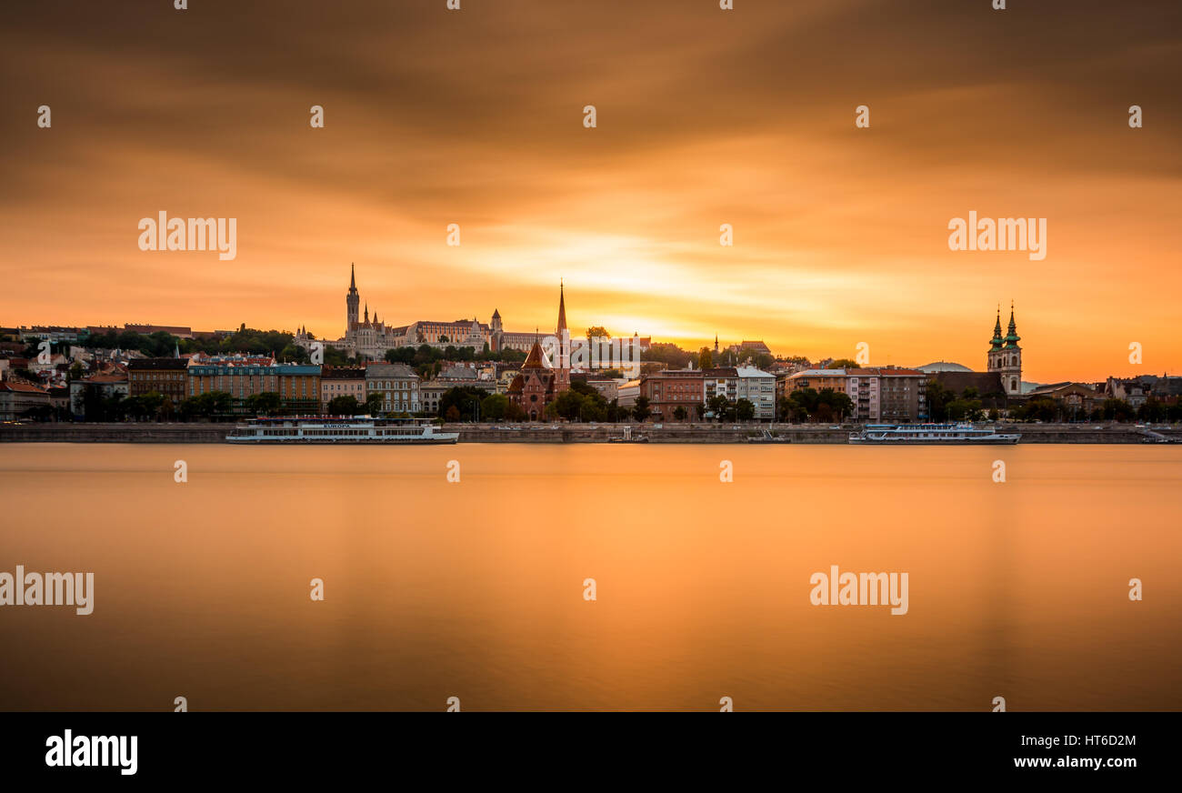 Budapest Capital of Hungary at sunset, beautiful view over historical buildings and Danube river Stock Photo