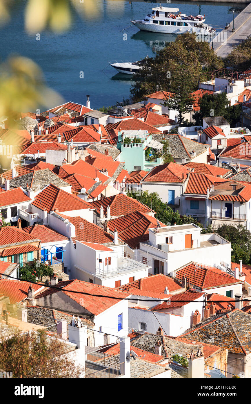 View of Skopelos Town rooftops, Skopelos, Greece Stock Photo - Alamy