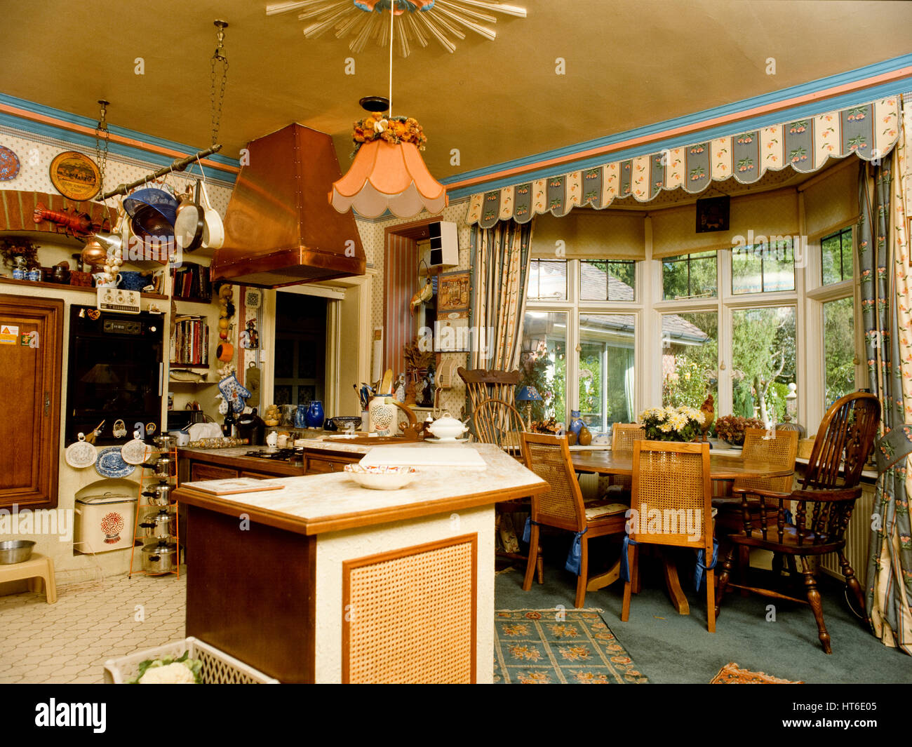 Country style kitchen and dining room. Stock Photo