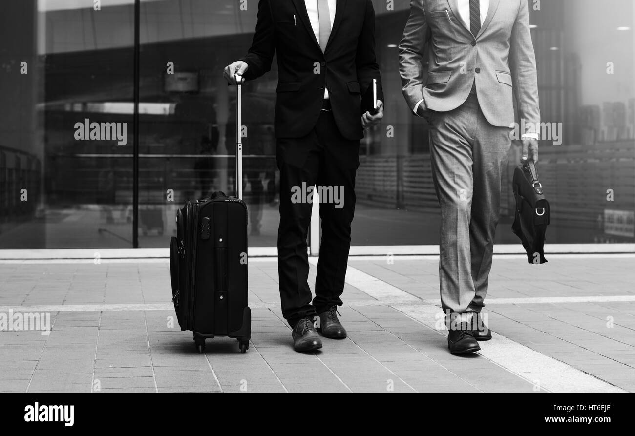 Business Men Walk Talk Luggage Stock Photo