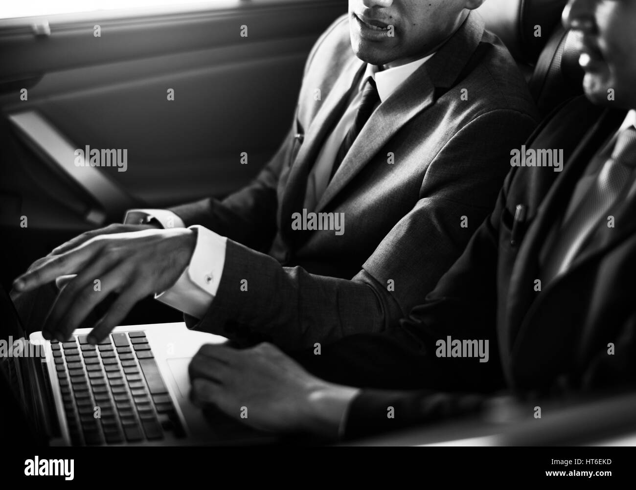 Business Men Use Laptop Car Stock Photo