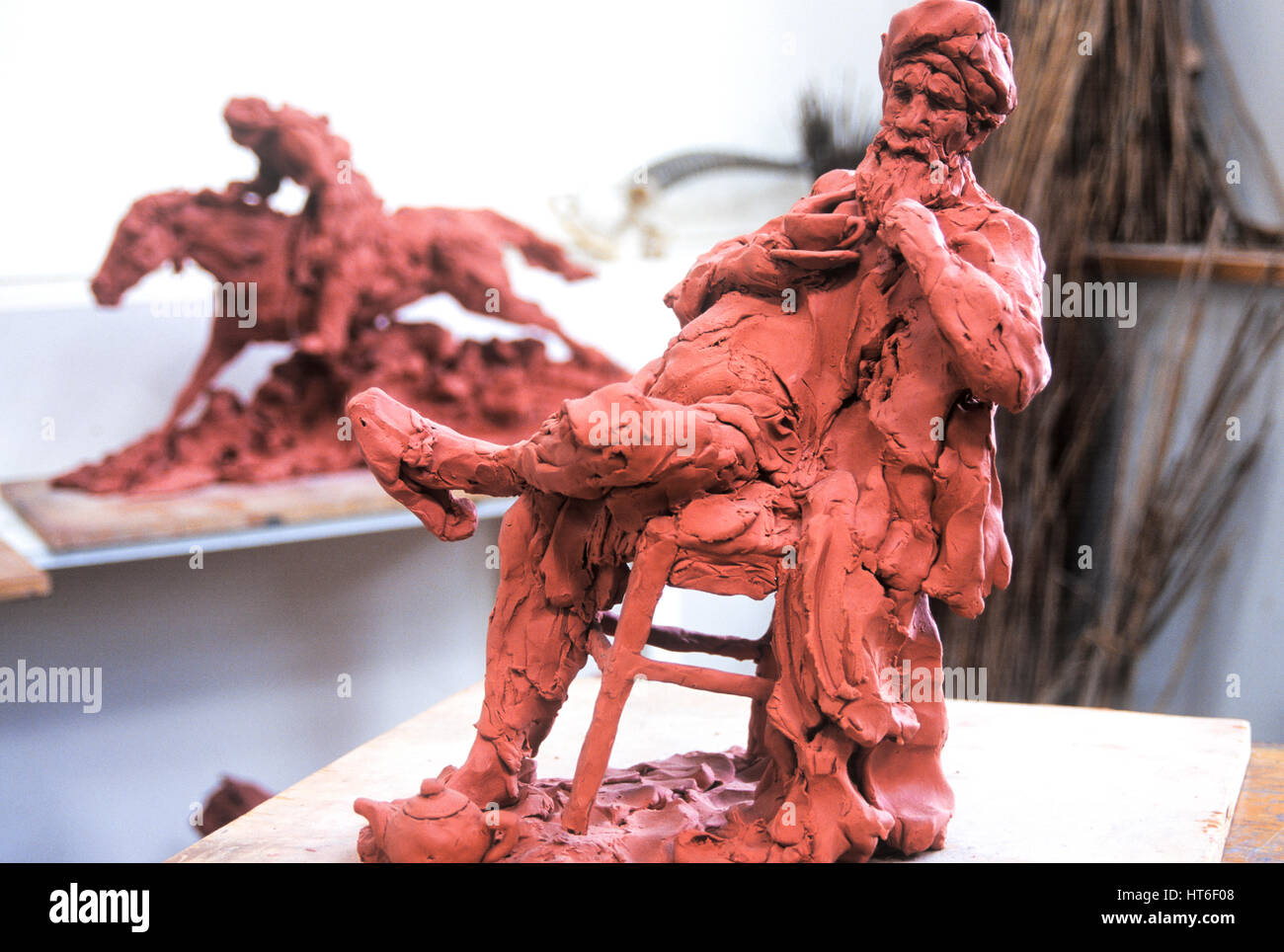 Clay sculpture of a man. Stock Photo