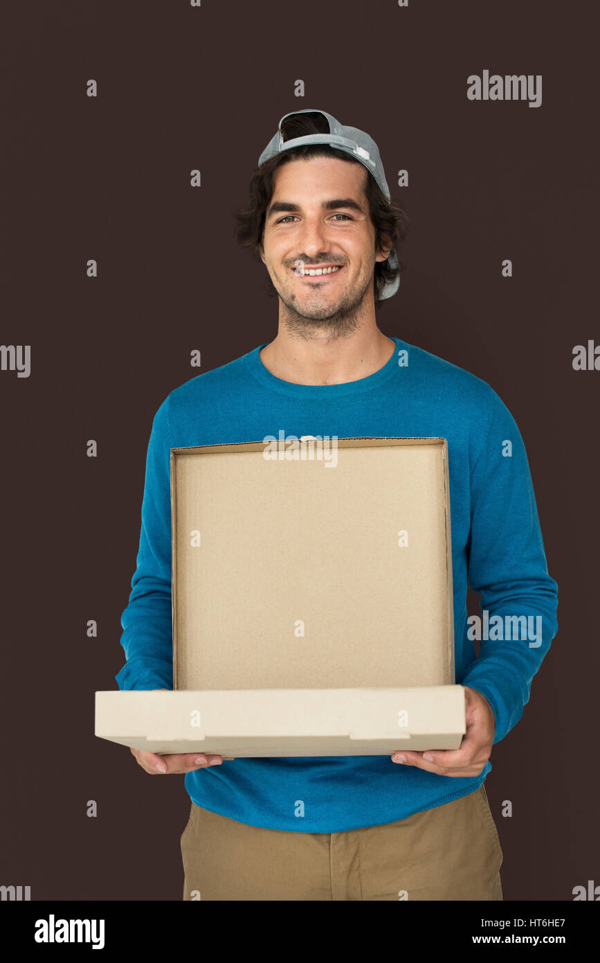 Pizza Boy Food Delivery Service Box Package Stock Photo Alamy