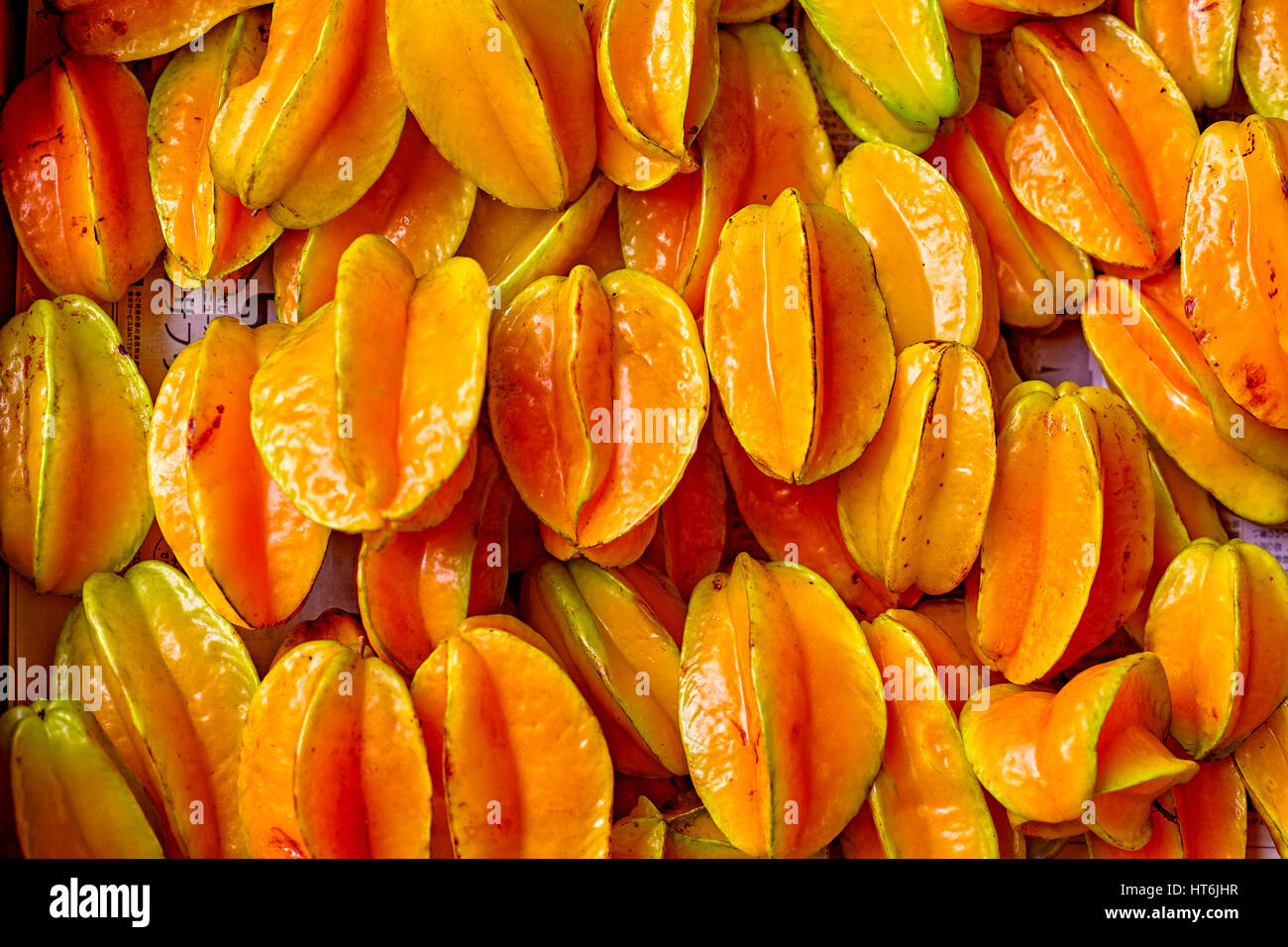 Farmers Market starfruit fruit closeup detail Stock Photo