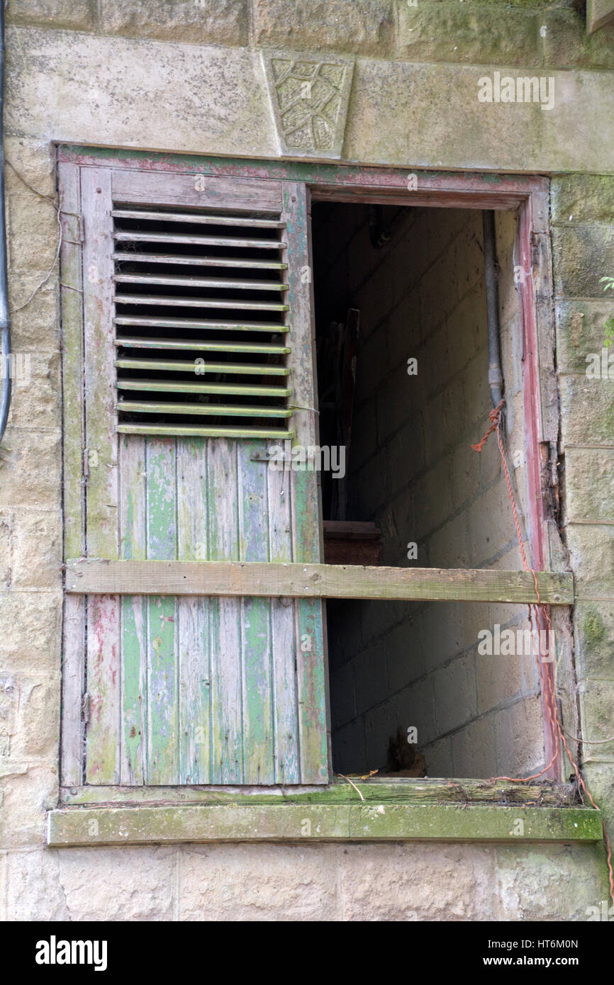 Old wooden hayloft door Stock Photo